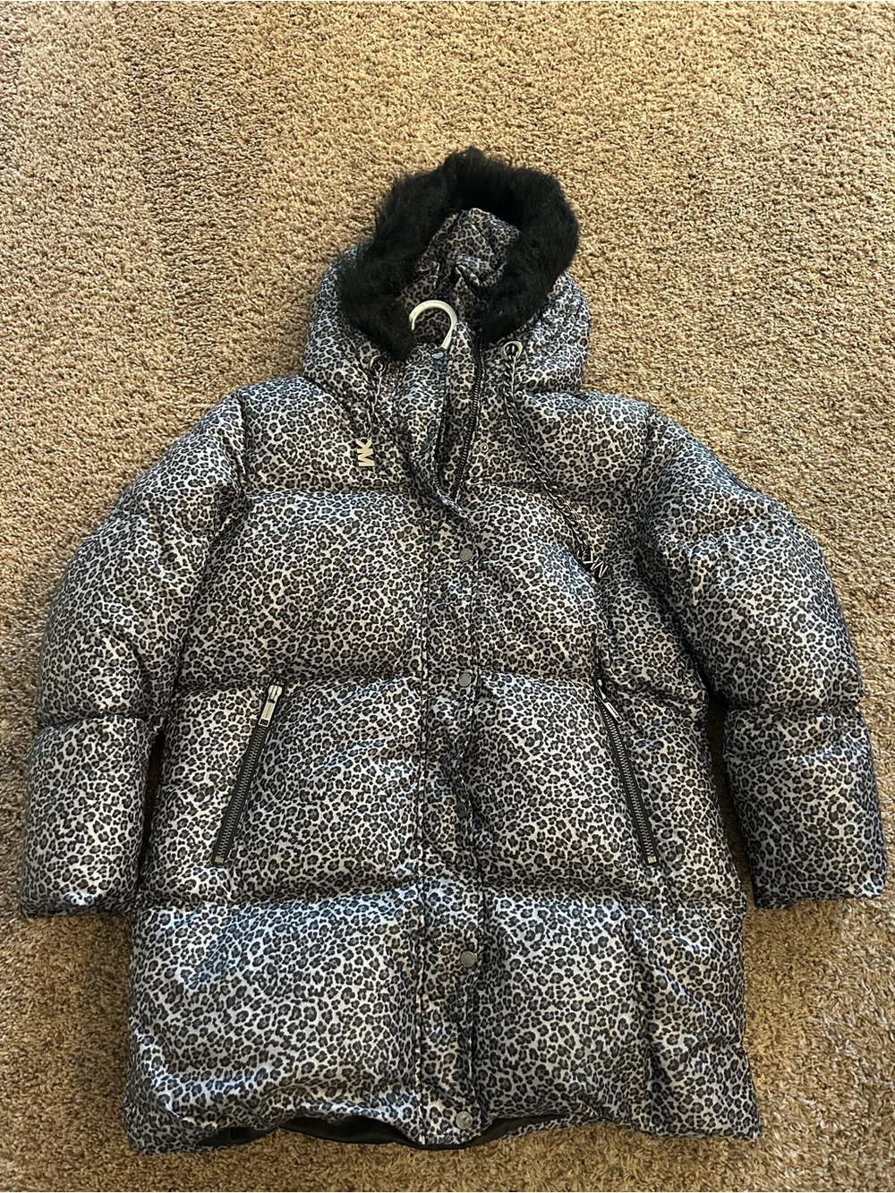 MK Michael Kors leopard print faux fur oversized puffer coat jacket large